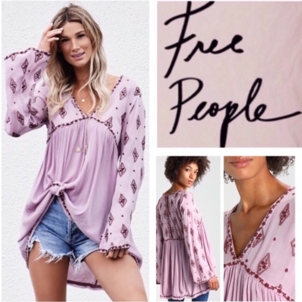 Free People Diamond Embroidered Tunic Top.  NWT.